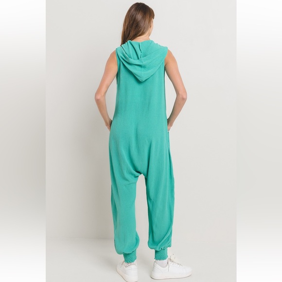 Boho Solid Button Down Harem Jumpsuit - Picture 5 of 6